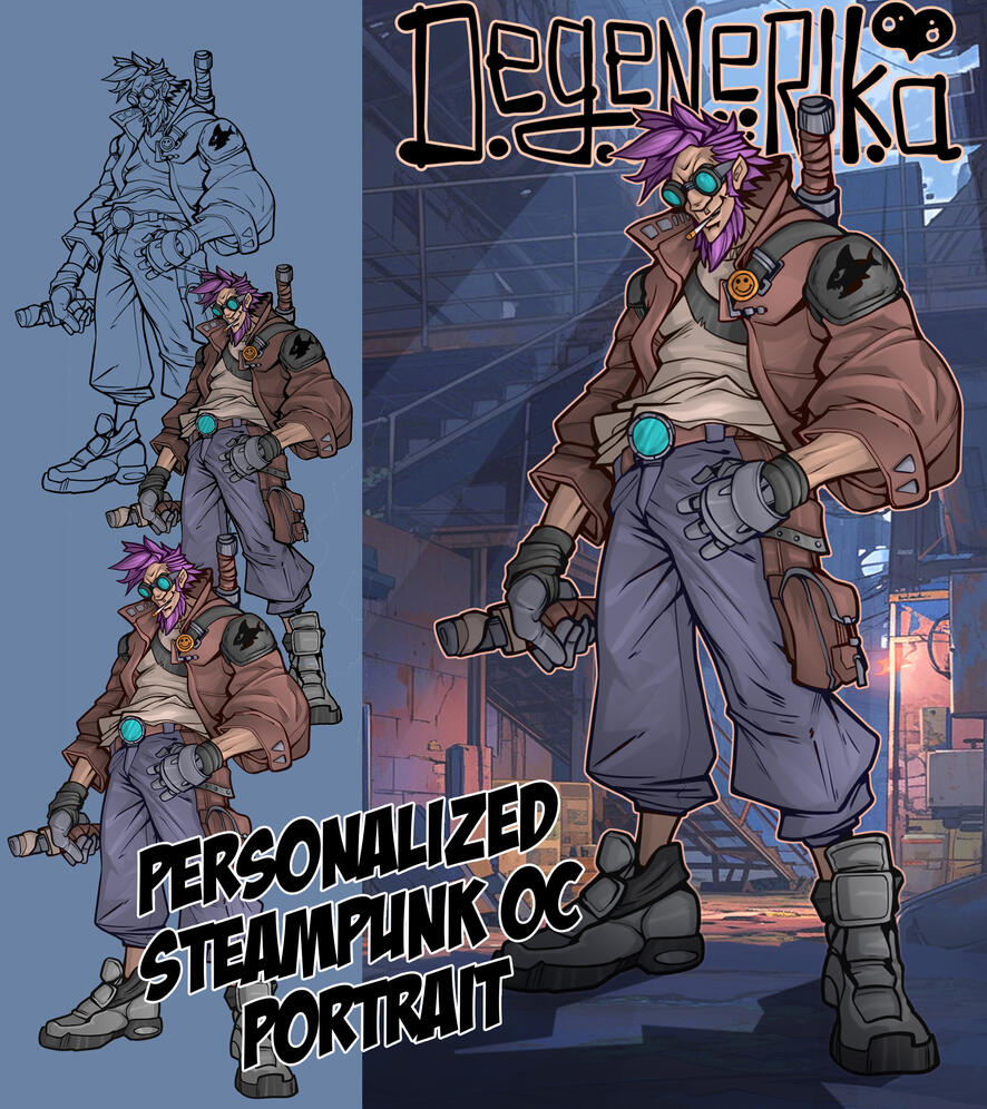 Steampunk Full Body Custom Portrait